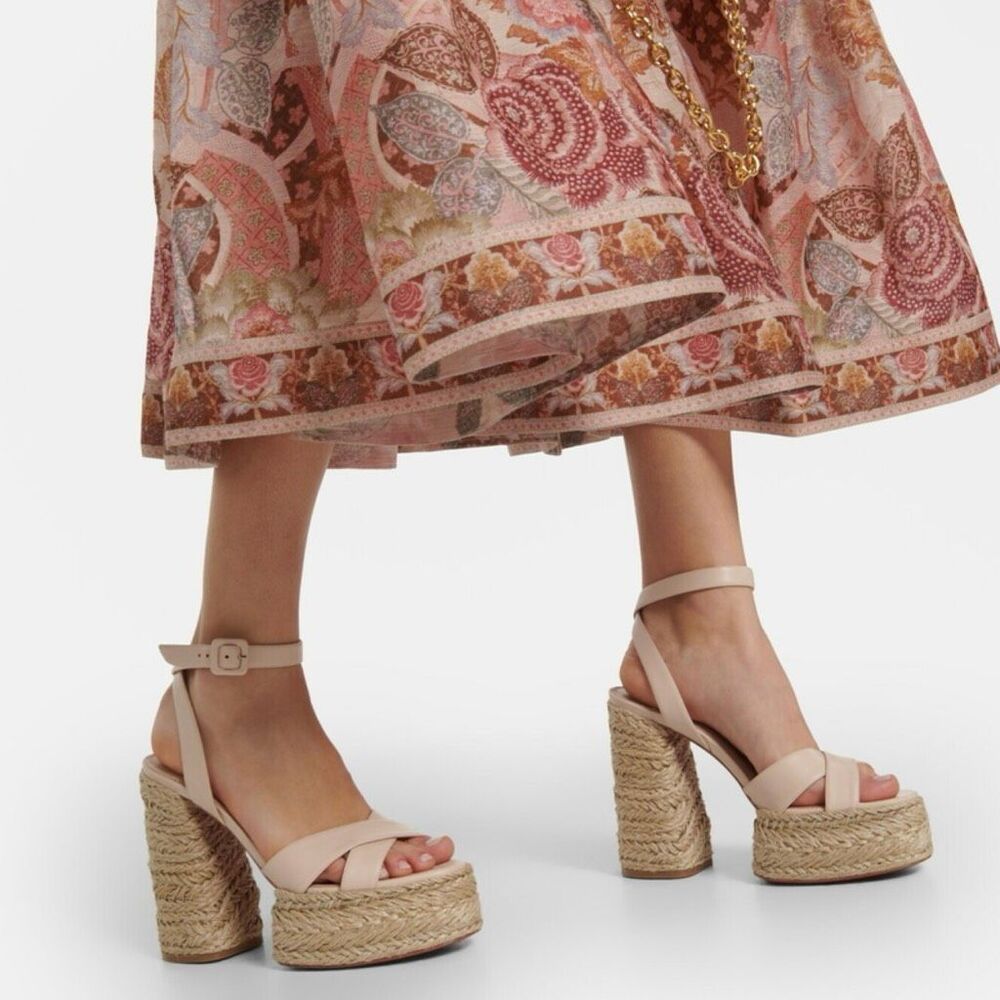 CHRISTIAN LOUBOUTIN Super Mariza Platform Espadrille Block Heels Size 38 Beige - Picture 2 of 15